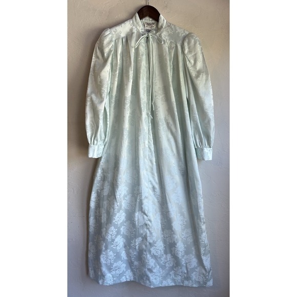 Dior Other - Vintage Christian Dior Nightgown Gown Robe M Floral Satin Jacquard Blue Romantic